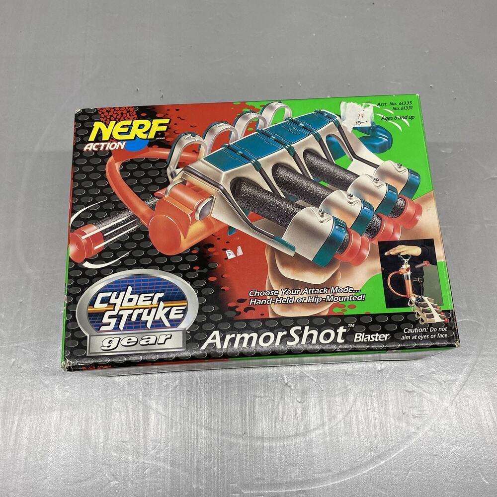 Vintage 1997 Nerf ArmorShot Blaster Cyber Stryke Gear Kenner Box Darts Manual